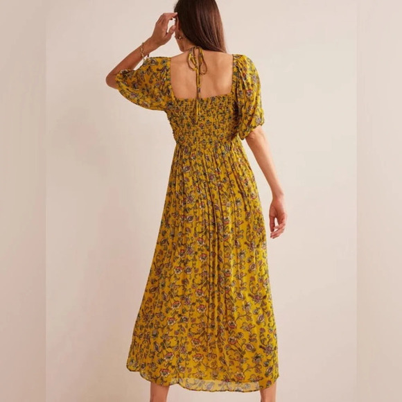Boden size 10R Halterneck Maxi Dress Mustardseed Floral Smocked Metallic Wedding - Picture 3 of 8